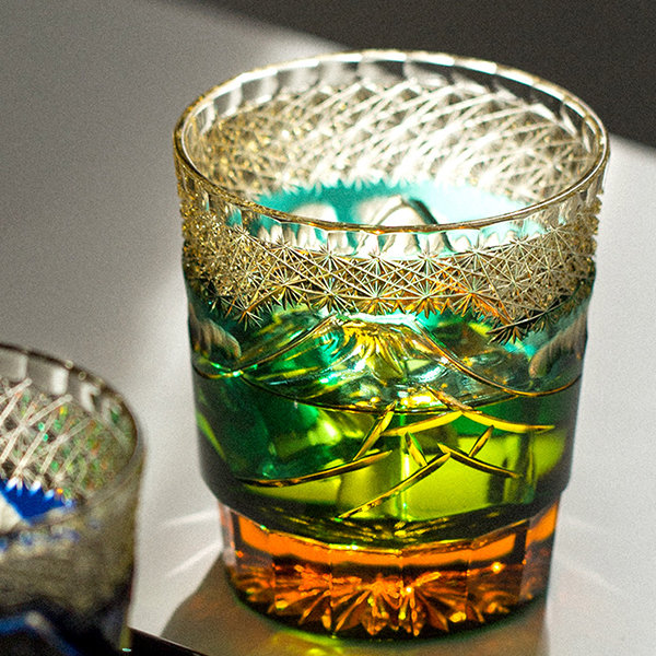 Vintage Clear Glass Cup - Green - ApolloBox