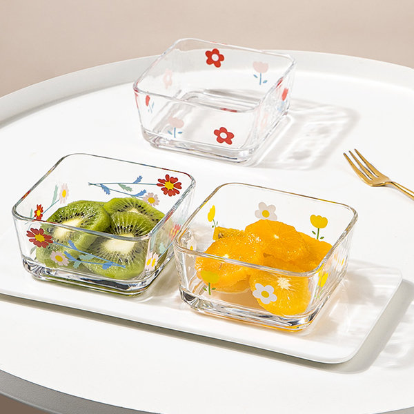 Floral Design Glass Salad Bowls - ApolloBox