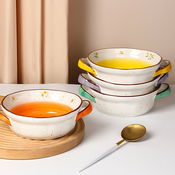 Double ear ceramic large soup bowl soup pot with lid ceramic bowl