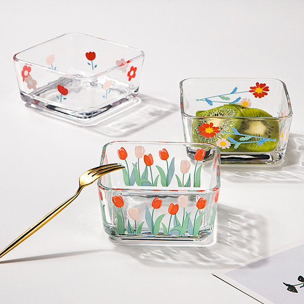 Floral Design Glass Salad Bowls from Apollo Box