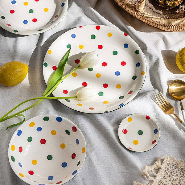 ornerx 4PCS Ceramics Appetizer Plates Colorful Dot Dessert Plates