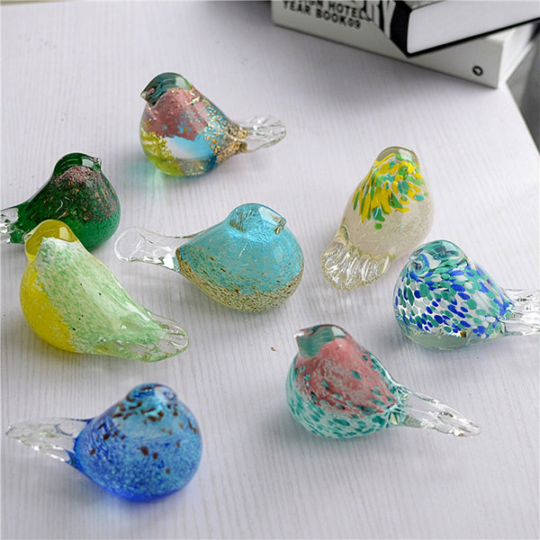 Glass birds figurines, Blown glass bird, Home Decor Yellow Blue, Glass art