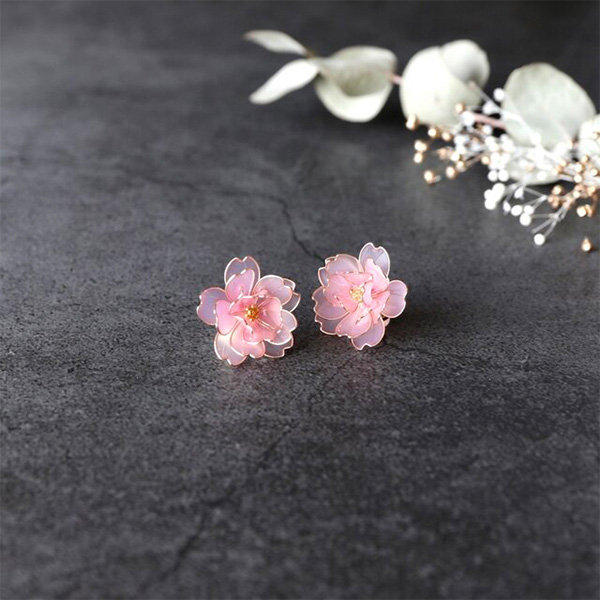 Pink Cherry Blossom Flower Shaped Earrings – Chandras Treasures