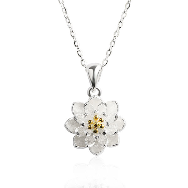 Elegant Lotus Necklace - Sterling Silver - Floral Design from Apollo Box
