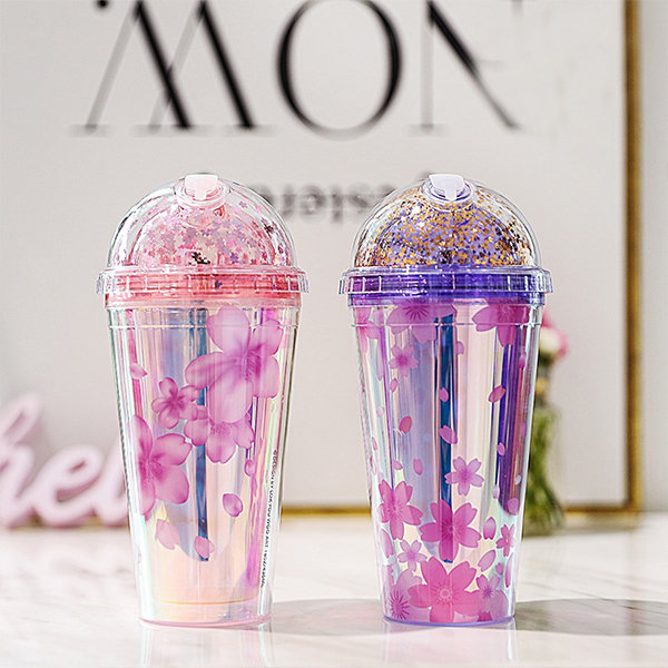 Dome Lid Glass Tumbler with straw