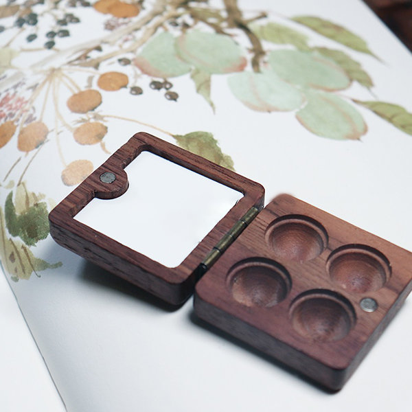 Walnut Wood Chocolate Bar Empty Watercolor Wooden Box Palette Case