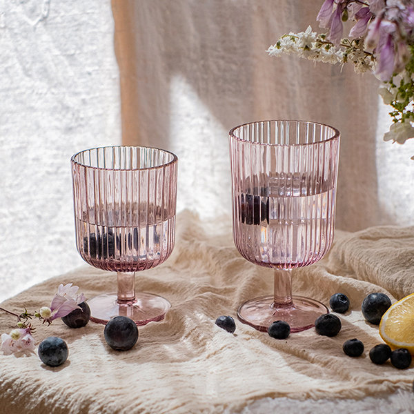 3 Champagne, Wine and Liquor Glasses With Pink Tulip Design