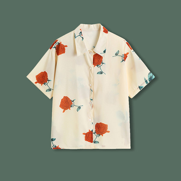 Red Rose Printed Button Shirt - ApolloBox