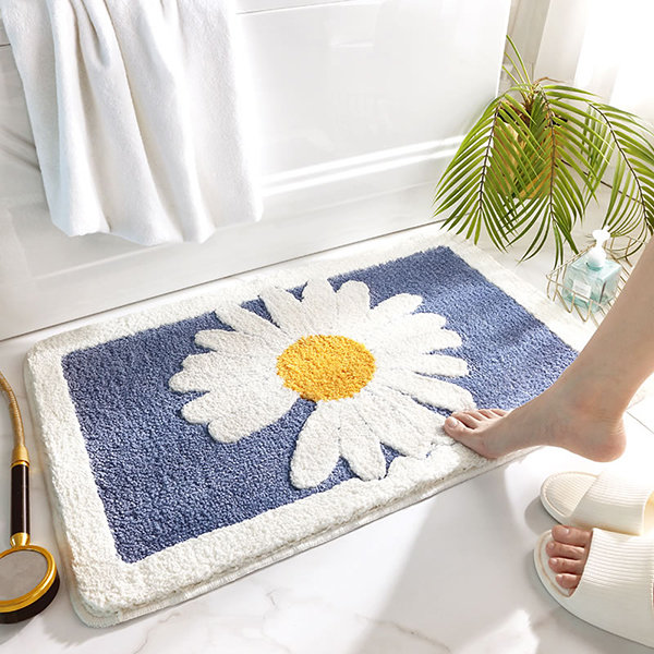 Daisy Bathroom Rug Mat White Flower Bath Rug Non Slip Bath Mat Grey 40x60cm