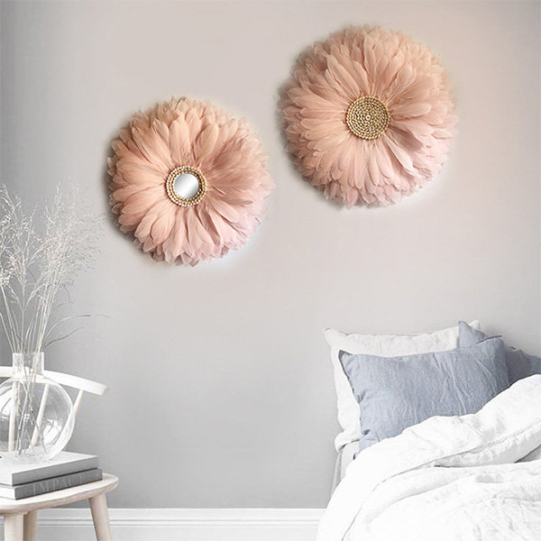 Feather Wall Decor - Floral - Pink - White - ApolloBox