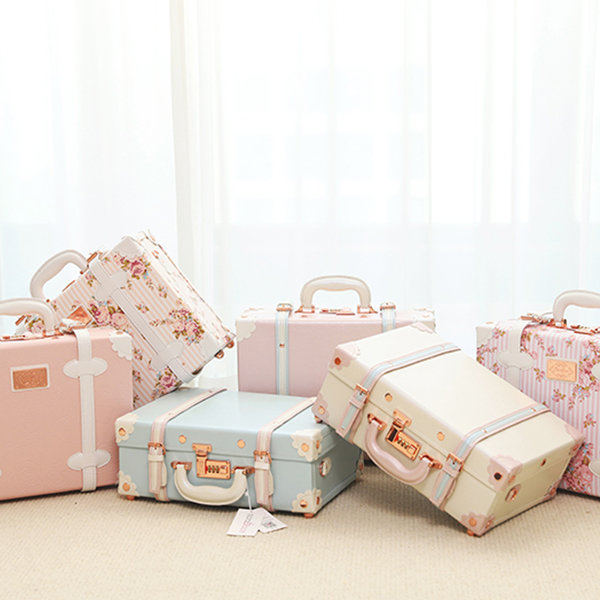 urecity Vintage Suitcase Set for Women, Vintage Luggage Sets for Women 2 Piece, Cute Designer Trunk Luggage, Retro Suit Case (Elegant Pink, 24+12)
