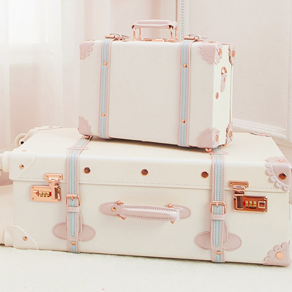 Retro Suitcase - PU Leather - Blue - Pink - ApolloBox