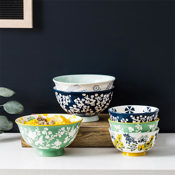 Hokku Designs Ceramic Bowl With Lid: 5 Inch Porcelain Bowls Set