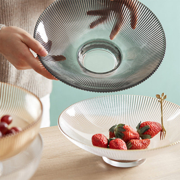 Raised Glass Fruit Bowl - Iridescent - Amber - Gray