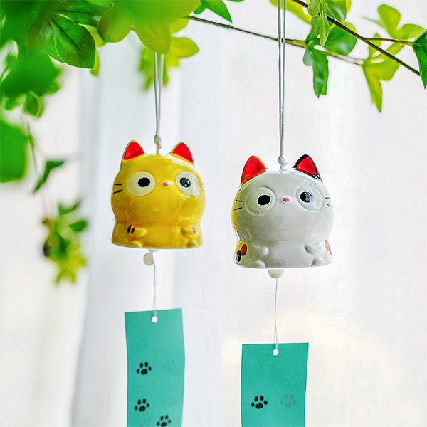 1 Pc Ceramic Cat Design Wind Chime Sound Bell Cute Windchimes Home Garden Decor 