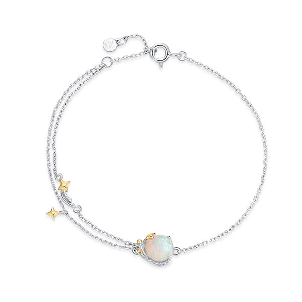 Opal Bracelet Boho Chic Style in Sterling Silver With 