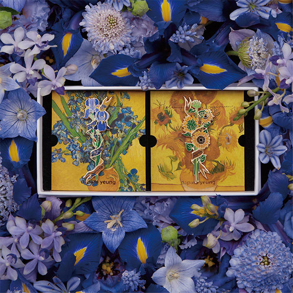 ApolloBox Van Gogh Painting Brooches - Iris and Sunflower