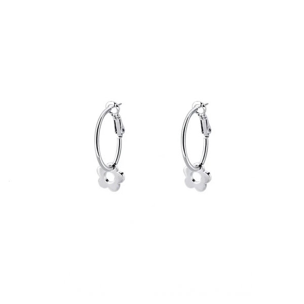 Silver Flower Hoop Earrings - ApolloBox