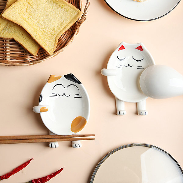 funny cat shaped ceramic spoon rest