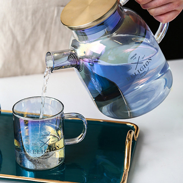 Minimalist Glass Tea Kettle With Tray Set Unique Teapot Teaware Decor Gift  for Tea Lover 