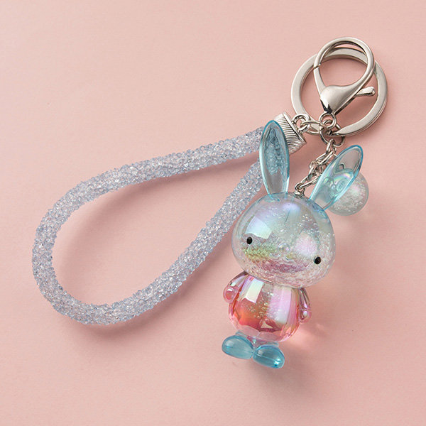 Bling Rhinestone Bunny Rabbit Puffy Tassel Key Chain Purse Charm