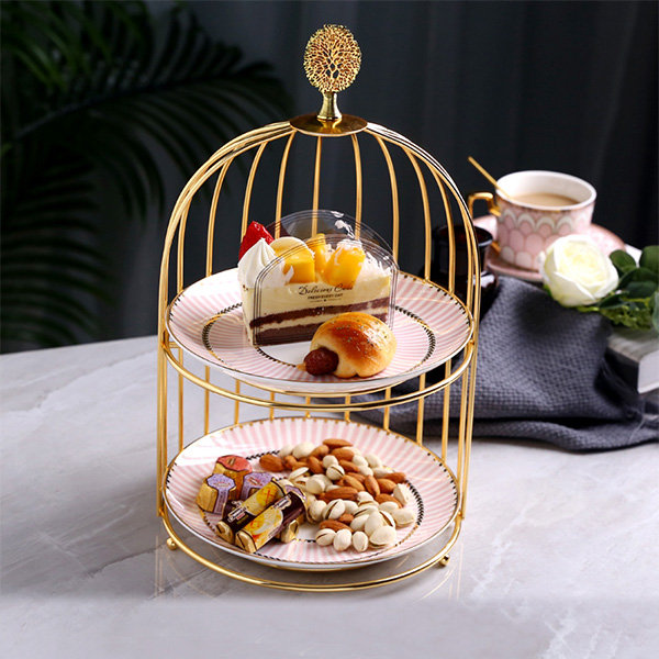 Birdcage Inspired Dessert Tray - Ceramic - Iron - 2 Tiers - ApolloBox