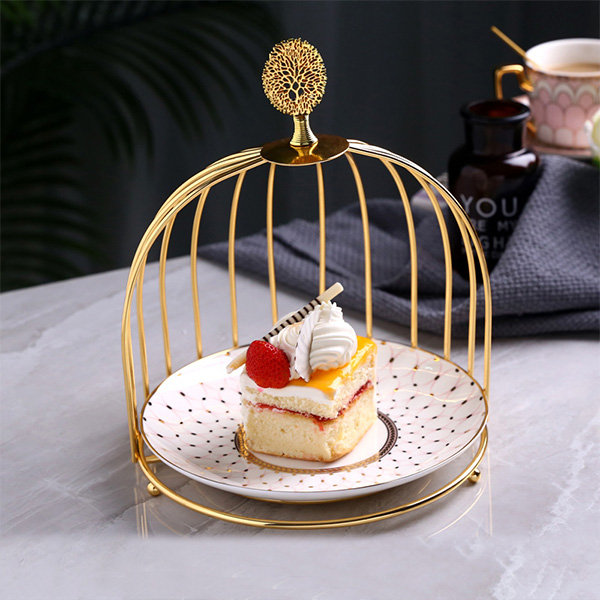 Birdcage Inspired Dessert Tray - Ceramic - Iron - 2 Tiers - Apollobox