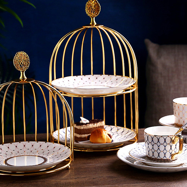 Birdcage Inspired Dessert Tray - Ceramic - Iron - 2 Tiers - ApolloBox