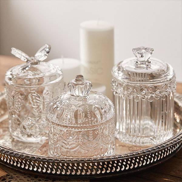 Vintage Inspired Candy Jar - Glass - Embossed Patterns - ApolloBox