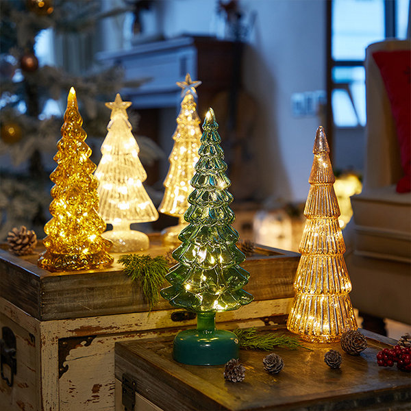 Soft Glow LED Christmas Tree Decor - Glass - Green - Yellow