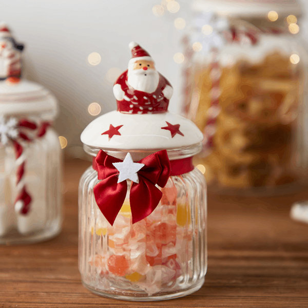 Vintage Christmas Candy Jar Clear Glass Holiday Jar With Lid