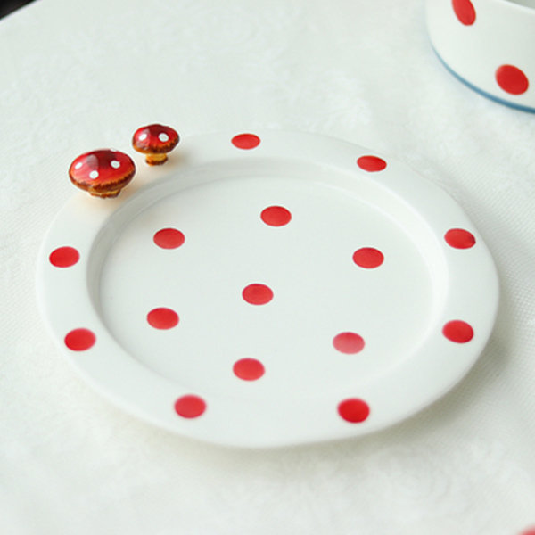 Mushroom Tableware Deep Plate Cute Ceramic Dot Kitchen Plates Mug