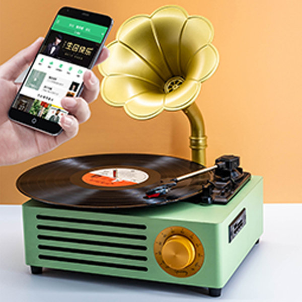 Mini Record Player Speaker - Green - Pink - 5 Colors - ApolloBox