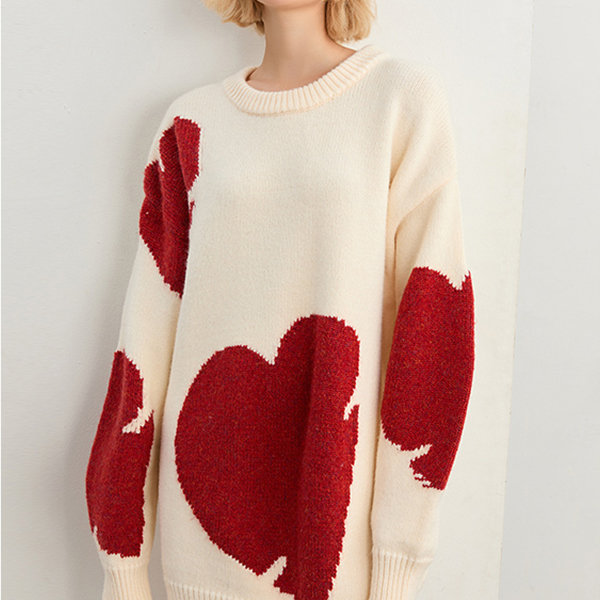 Heart Featured Sweater - Polyester - Cotton - White - Black - Pink ...