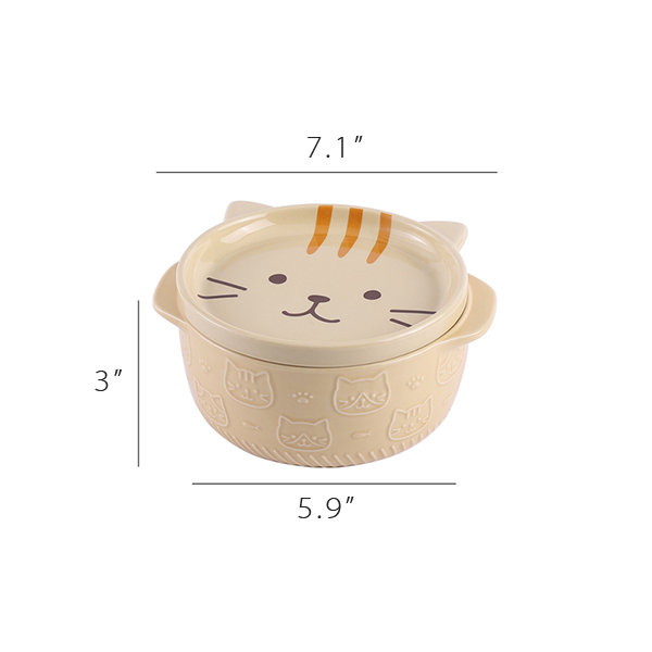 Cute Animal Featured Bowl With Lid Ceramic Shiba Inu Khaki