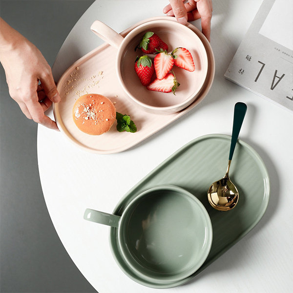 Ceramic Breakfast Cup And Tray Set