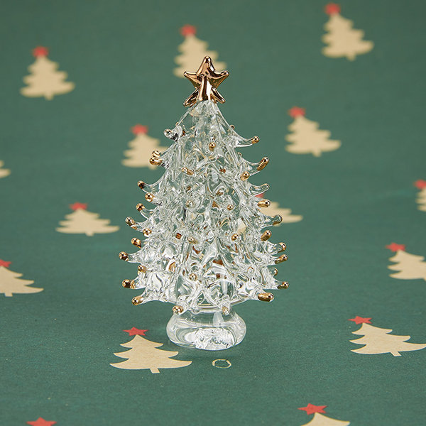 Glass Christmas Tree Figurines Ball Ornaments Tabletop Miniature Christmas  Tree Desktop Decoration