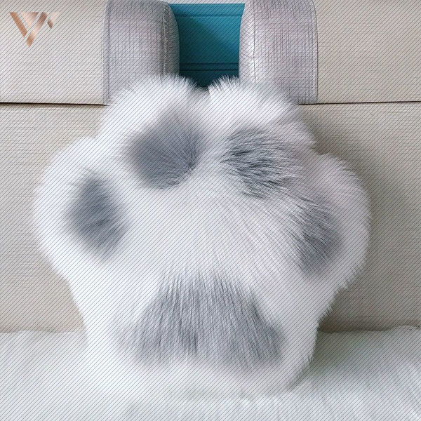 Rectangular Fluffy Plaid Pet Cushion - Anti-slip Backing - White - Khaki  from Apollo Box