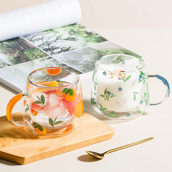 Heat-Resistant Glass Mug Cup Cute Coffee Mugs Lemon Mushroom