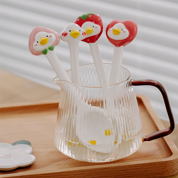 Kawaii Duck Spoon and Fork Set for Kids School Cute Portable