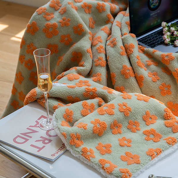 Berber Fleece Flower Blanket - Cyan - Orange - 3 Colors - 2 Sizes from Apollo Box