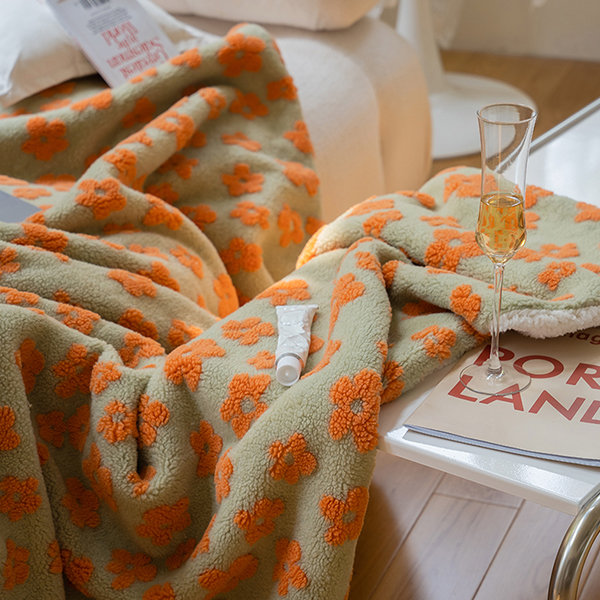 Berber Fleece Flower Blanket - Cyan - Orange - 3 Colors - 2 Sizes -  ApolloBox
