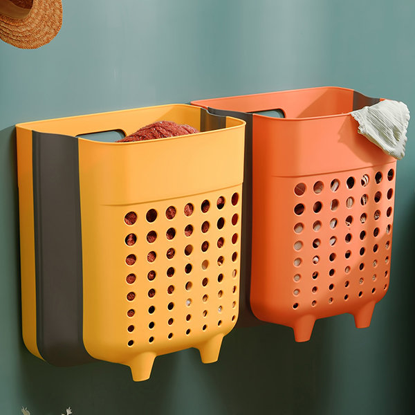 Collapsible Laundry Basket Organizer Plastic Small & Cute Wall Mounted  Yellow