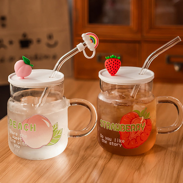 Cute Glass Water Tumbler - With Straw And Lid - 4 Styles - ApolloBox