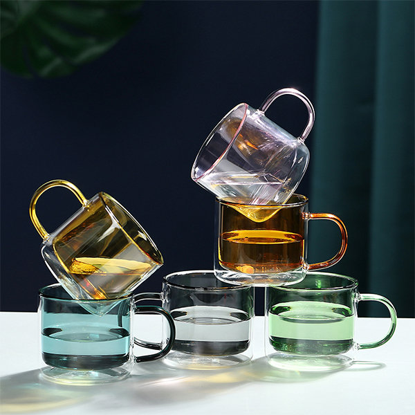 Clear Square Glass Cup with Colorful Handle