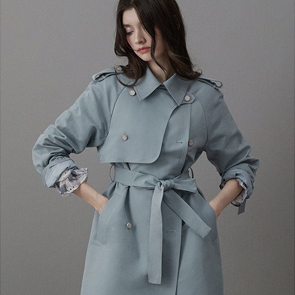 Stylish Blue Trench Coat - ApolloBox