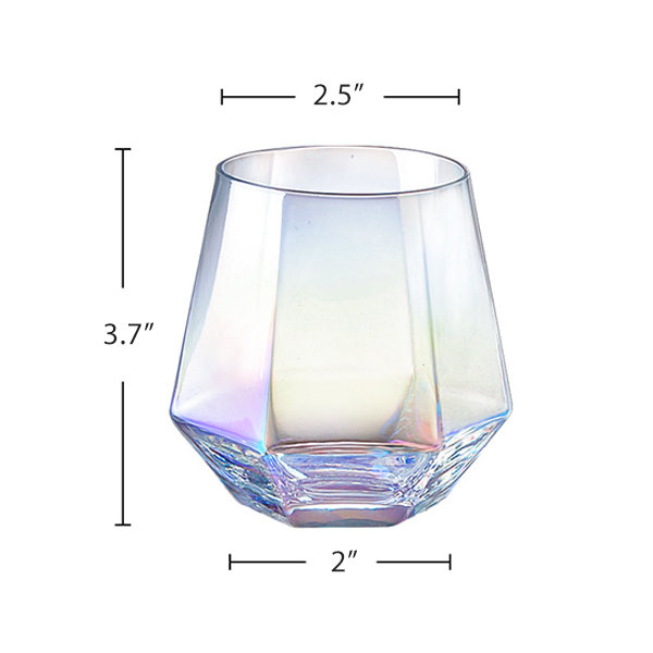 Hand Blown Set of 2 Square Drinking Glasses With Rainbow Detail 