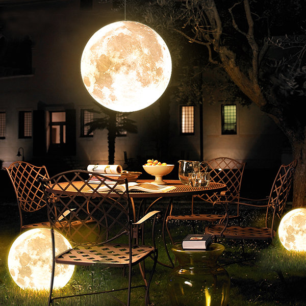 Hanging Moon Lamp - Resin - Fiberglass - 2 Sizes - Outdoor Garden
