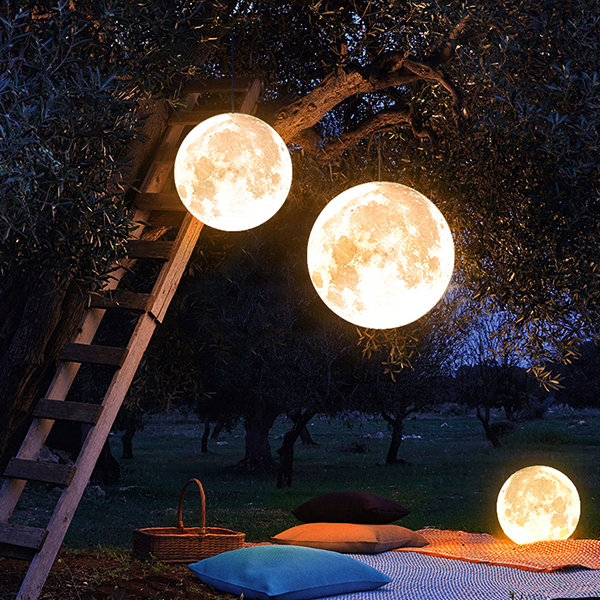 Hanging Moon Lamp - Resin - Fiberglass - 2 Sizes - Outdoor Garden