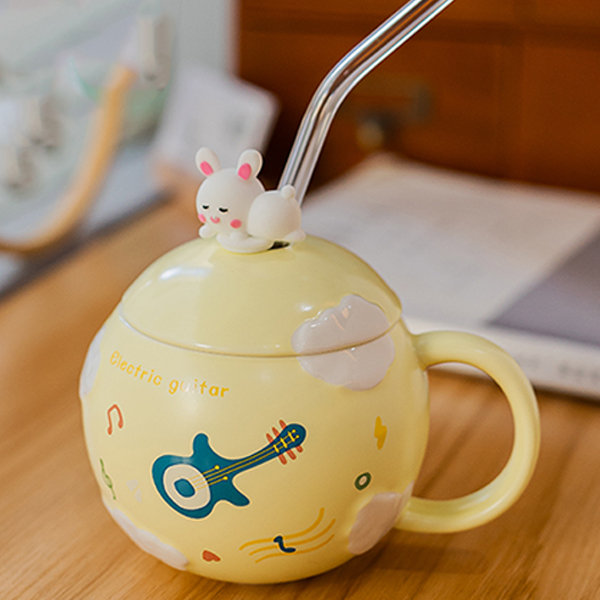 Korean-Style Cute Pink Strawberry Mug with Spoon Lid Large
